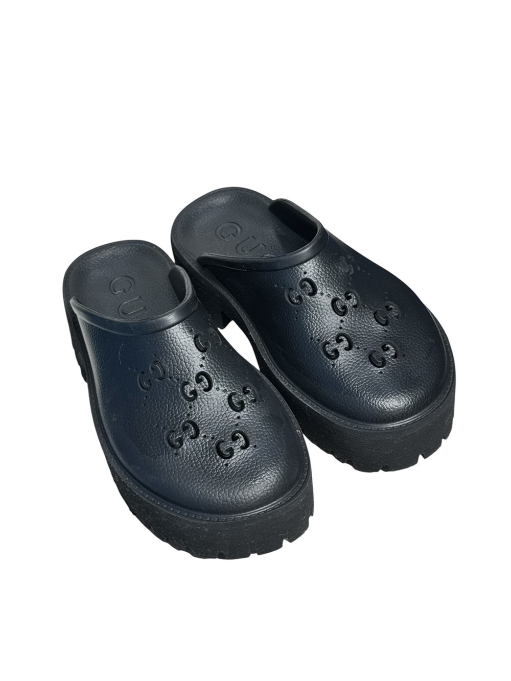 Gucci Black Cut Out Monogram
Rubber Slip-On Clogs Size 41